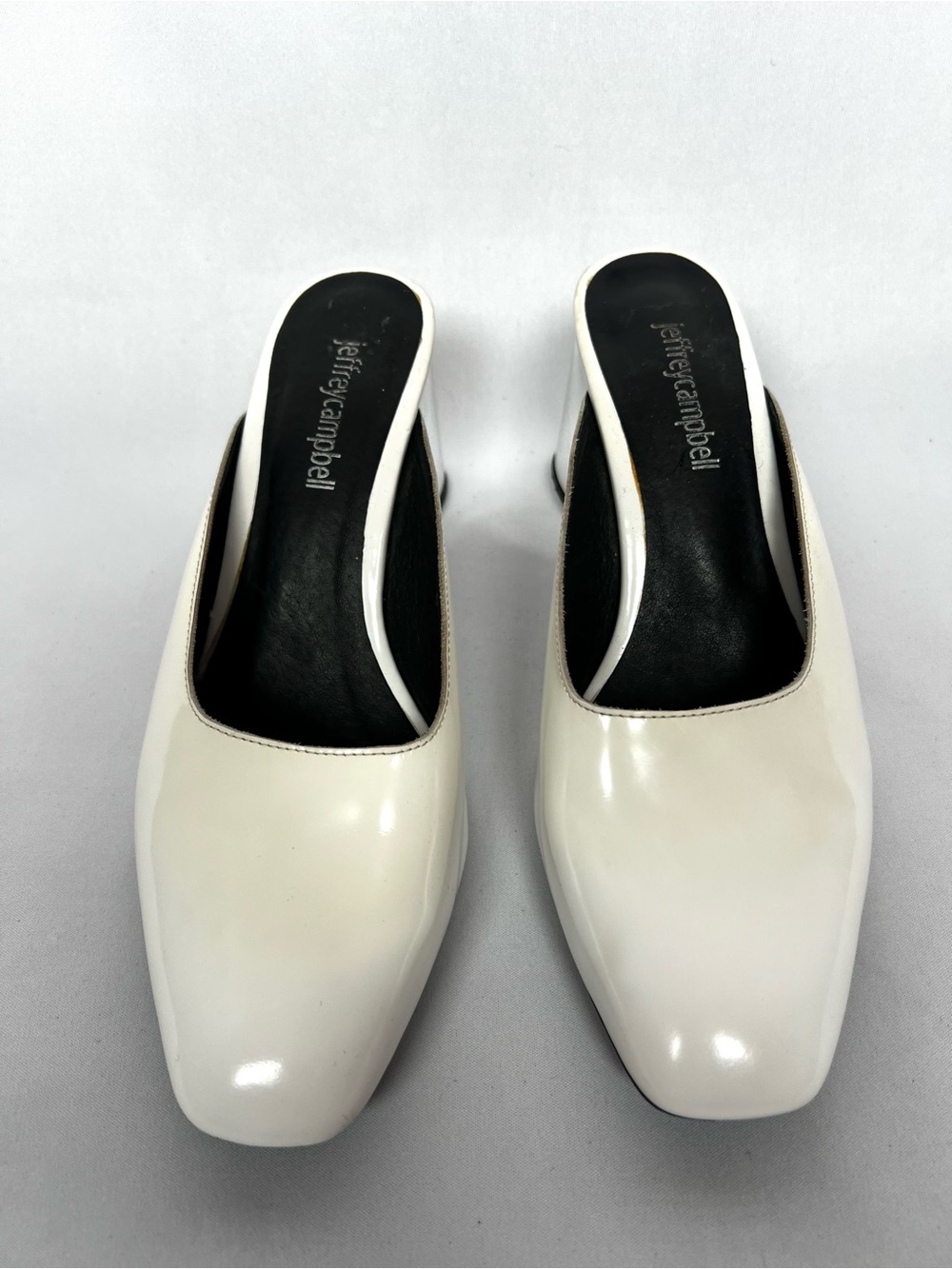 Jeffrey Campbell Sculptural Mule Heels White Chrome Square Toe Size 7.5 - Picture 3 of 9